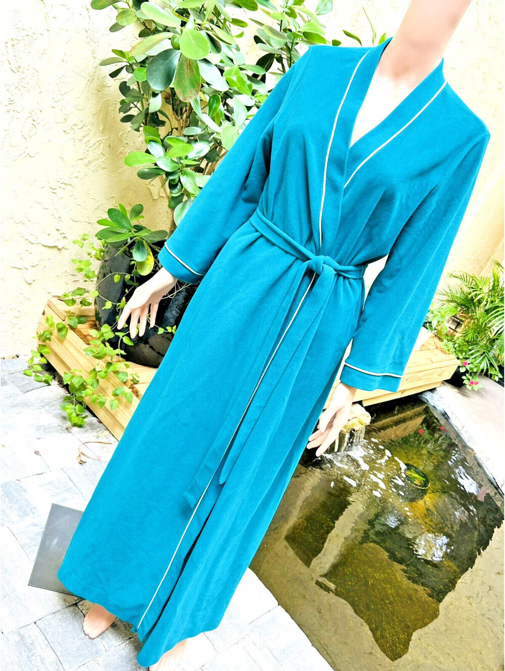 Vintage Vanity Fair Velour Robe Teal Turquoise with Belt Long Maxi Medium